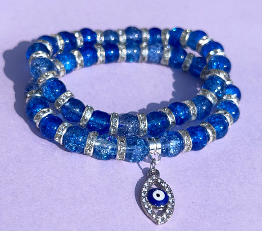 blue crystal evil eye spacer ( 2 bracelets )