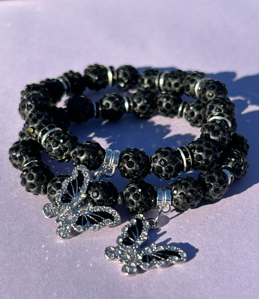 Black rhinestone butterfly set ( 2 bracelets )