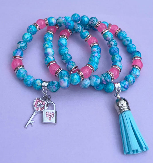 blue and pink marble ( 3 bracelet )